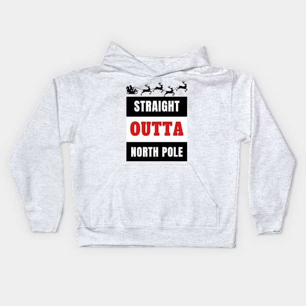 Straight Outta North Pole Santa Riding A Sled Silhouette Gift Kids Hoodie by klimentina